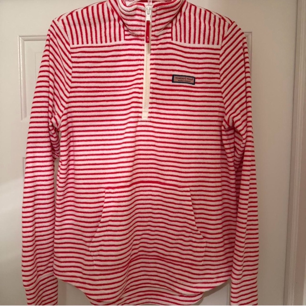 Vineyard Vines Red and White Striped Half-Zip Pullover